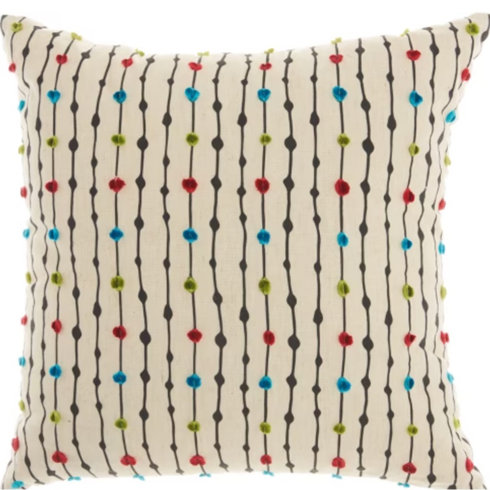 Mina Victory embroidered Cream and Multicolor Dotted Accent Pillow-18” x 18”